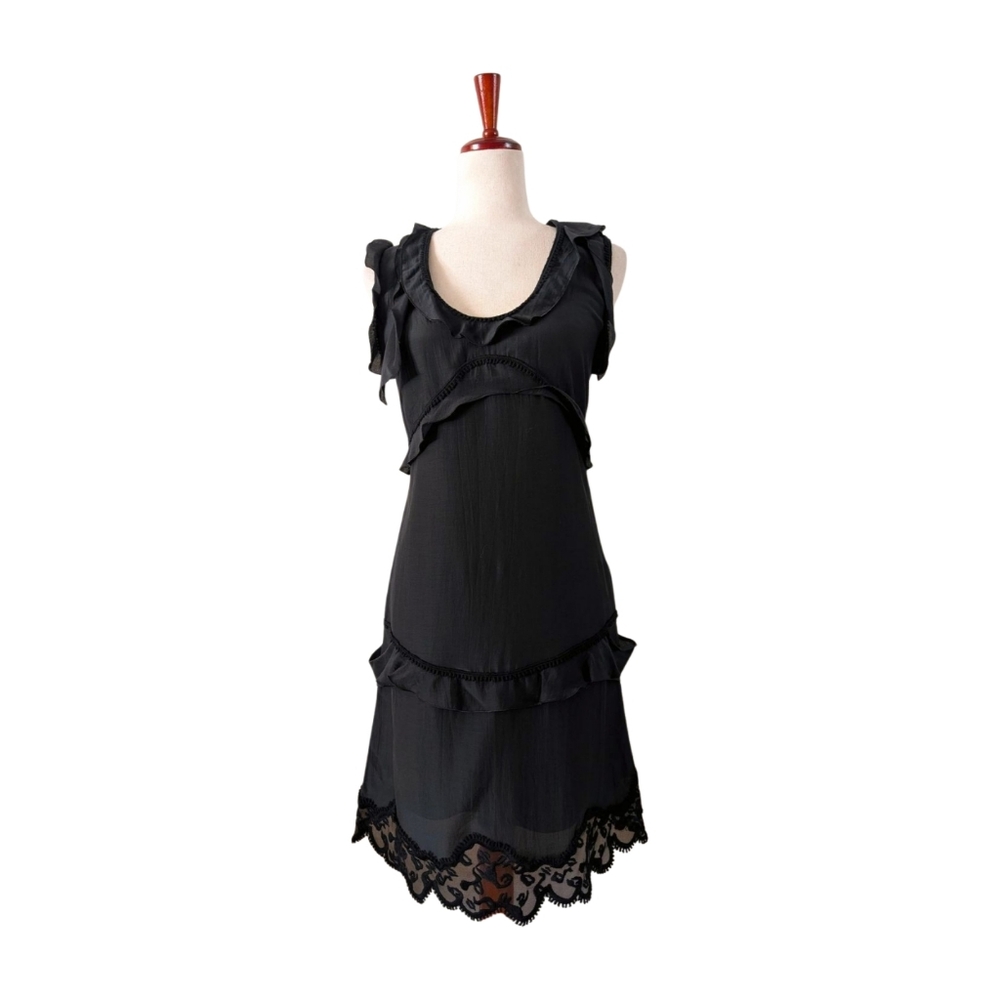 ROCHAS Black Silk and Cotton Blend Little Black Sleeveless‎ Ruffle Dress Sz IT36
